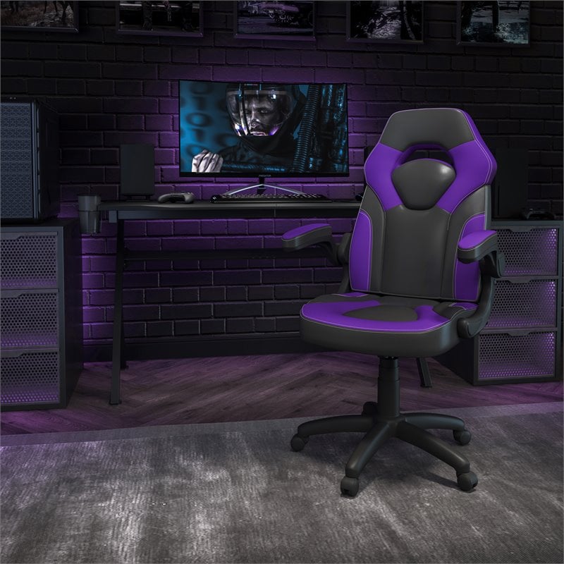 Flash Furniture X10 Plastic Gaming Chair with Flip-Up Arms in Purple/Black