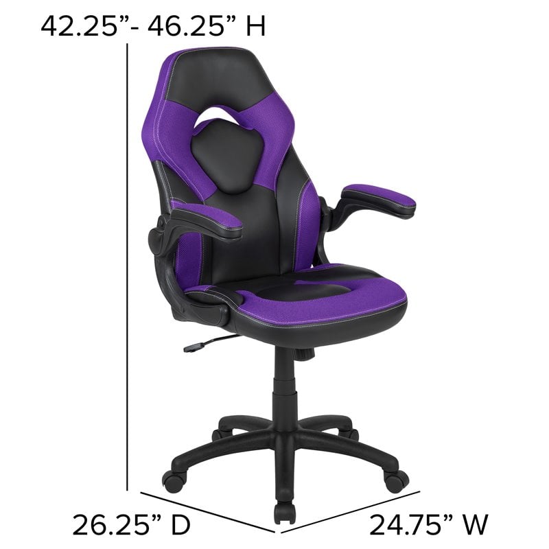 Flash Furniture X10 Plastic Gaming Chair with Flip-Up Arms in Purple/Black