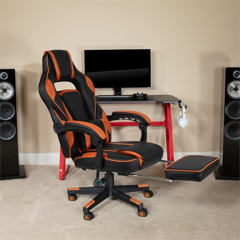 Flash Furniture X40 LeatherSoft Gaming Chair w/ Recline Back/Arm in Black/Orange