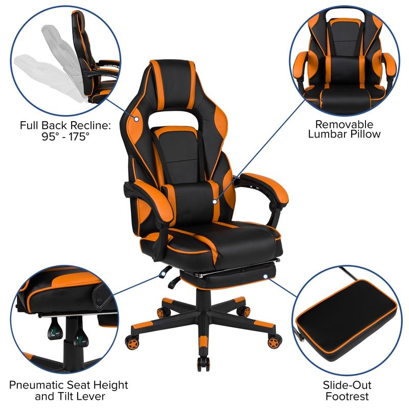Flash Furniture X40 LeatherSoft Gaming Chair w/ Recline Back/Arm in Black/Orange