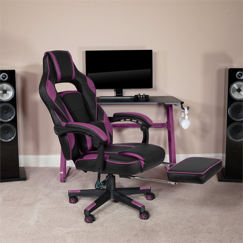 Flash Furniture X40 LeatherSoft Gaming Chair w/ Recline Back/Arm in Black/Purple