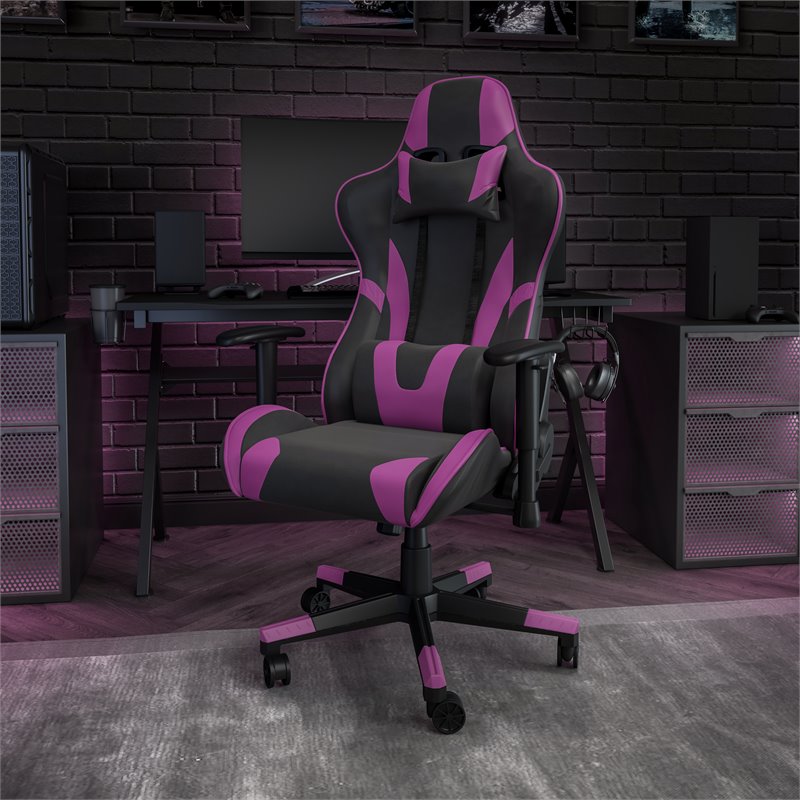Flash Furniture X20 LeatherSoft Racing Gaming Ergonomic Chair in Purple