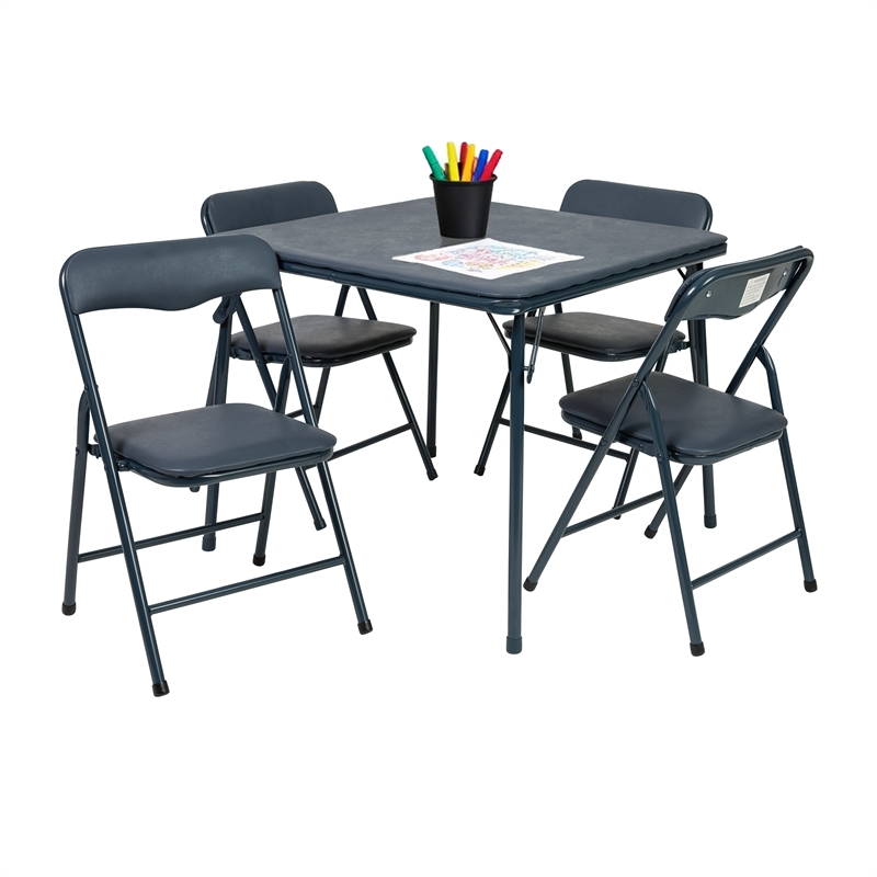 Flash Furniture 5PC Metal Kids Folding Activity Table and Chairs Set in Navy