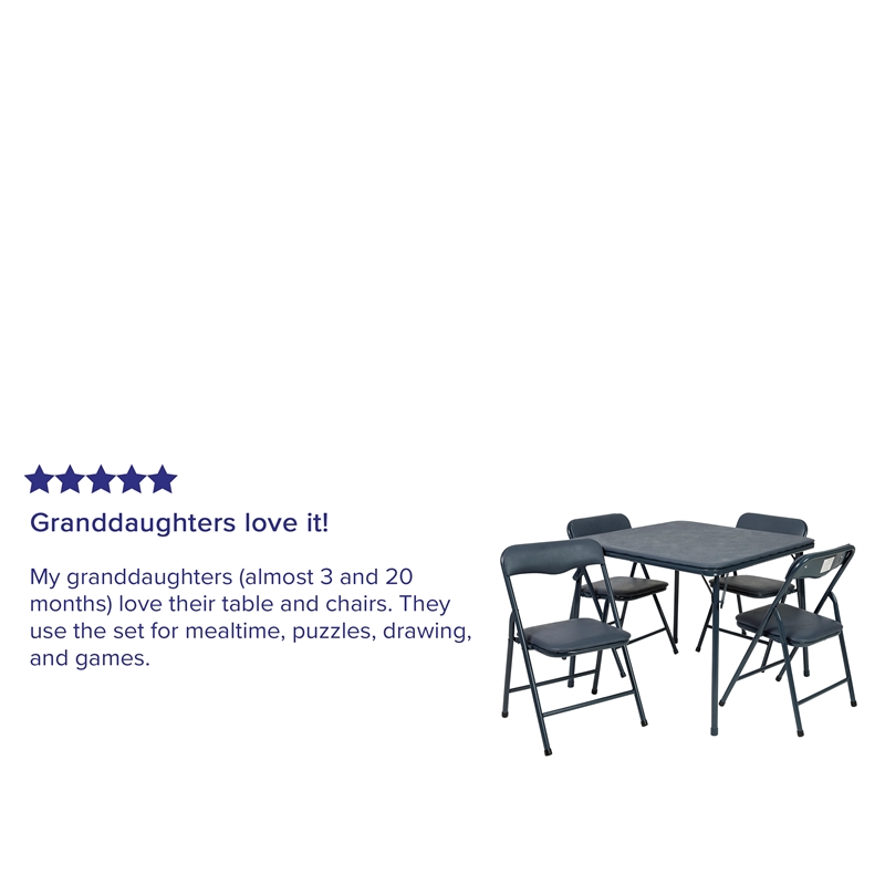 Flash Furniture 5PC Metal Kids Folding Activity Table and Chairs Set in Navy
