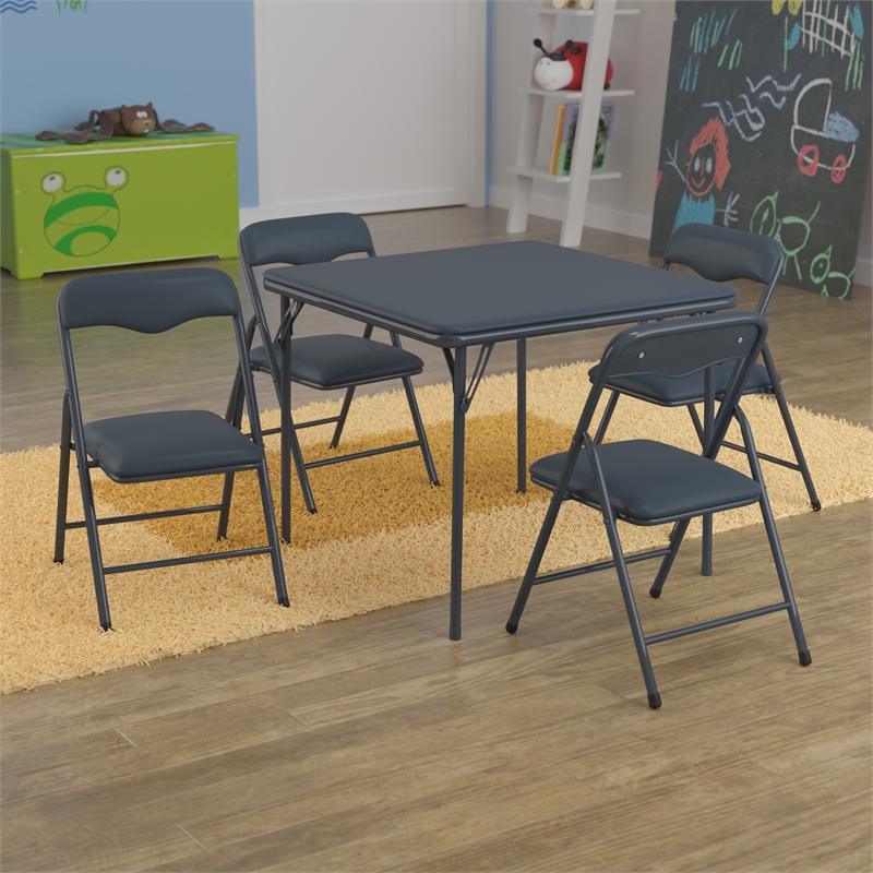 Flash Furniture 5PC Metal Kids Folding Activity Table and Chairs Set in Navy