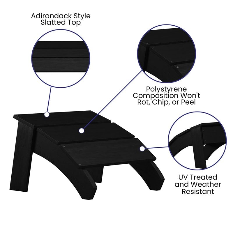 Flash Furniture Sawyer Indoor/Outdoor Resin Adirondack Ottoman in Black