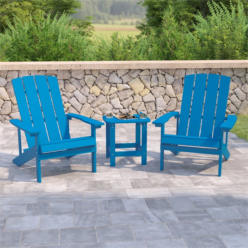 Flash Furniture Charlestown Resin Adirondack Side Table & 2 Chairs Set in Blue