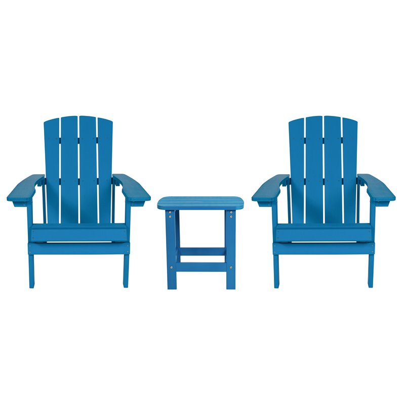Flash Furniture Charlestown Resin Adirondack Side Table & 2 Chairs Set in Blue