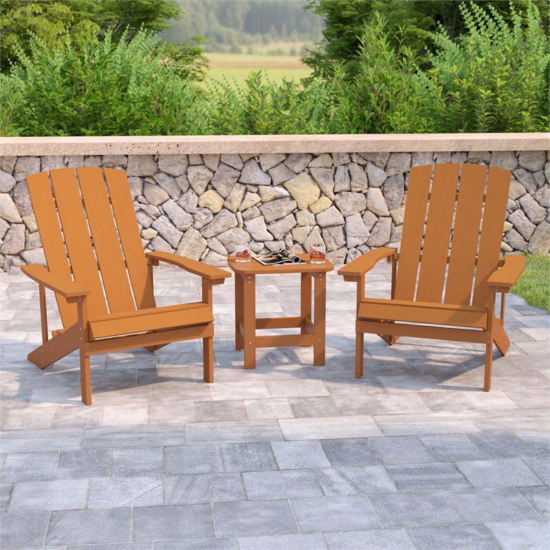 Flash Furniture Charlestown Resin Adirondack Side Table & 2 Chairs Set in Brown