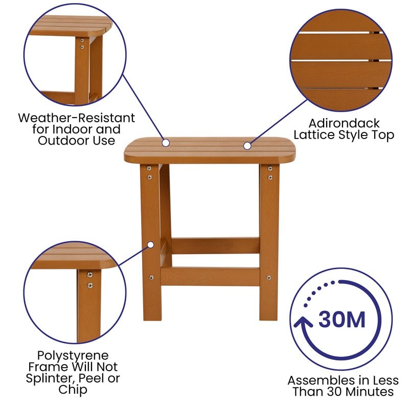 Flash Furniture Charlestown Resin Adirondack Side Table & 2 Chairs Set in Brown
