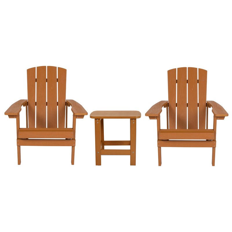 Flash Furniture Charlestown Resin Adirondack Side Table & 2 Chairs Set in Brown