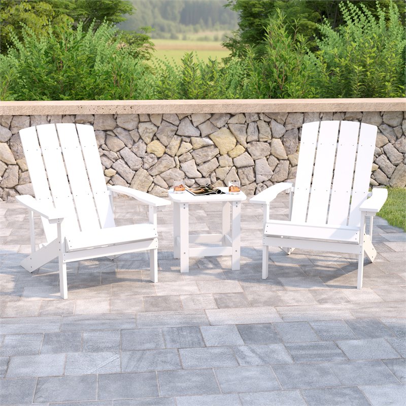 Flash Furniture Charlestown Resin Adirondack Side Table & 2 Chairs Set in White