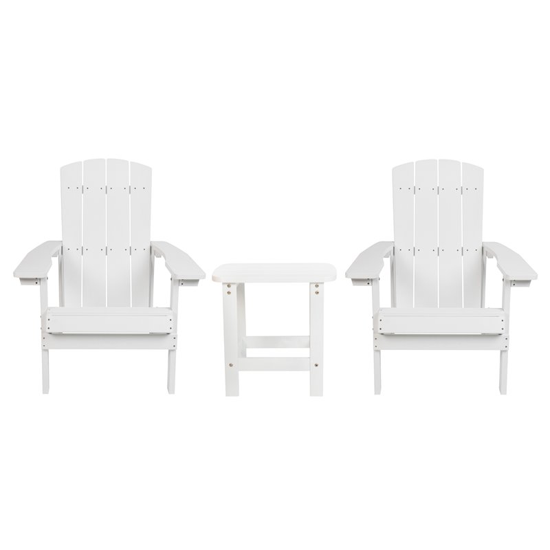 Flash Furniture Charlestown Resin Adirondack Side Table & 2 Chairs Set in White