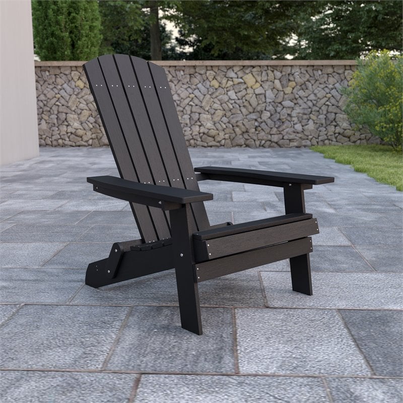 Flash Furniture Charlestown All-Weather Resin Folding Adirondack Chair in Black