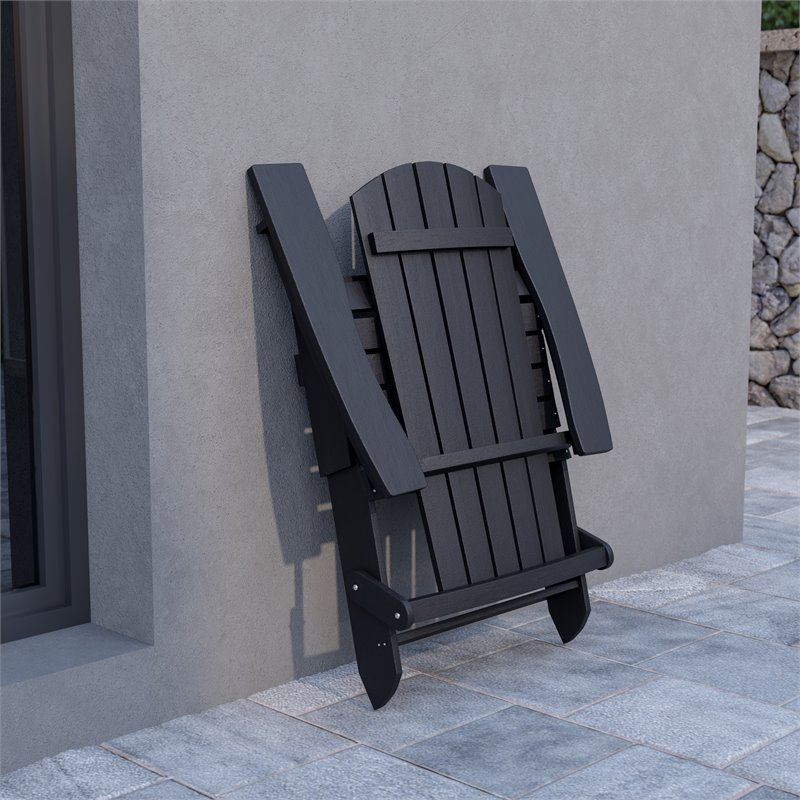 Flash Furniture Charlestown All-Weather Resin Folding Adirondack Chair in Black