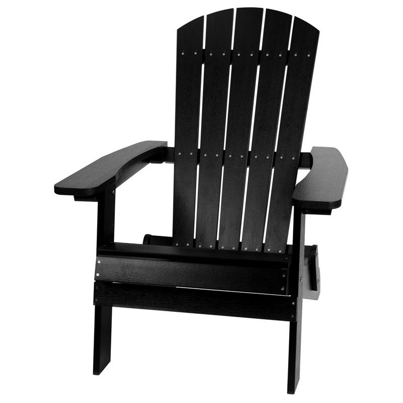 Flash Furniture Charlestown All-Weather Resin Folding Adirondack Chair in Black