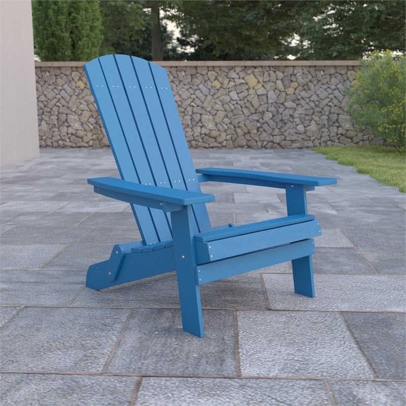 Flash Furniture Charlestown All-Weather Resin Folding Adirondack Chair in Blue