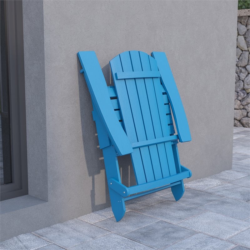 Flash Furniture Charlestown All-Weather Resin Folding Adirondack Chair in Blue