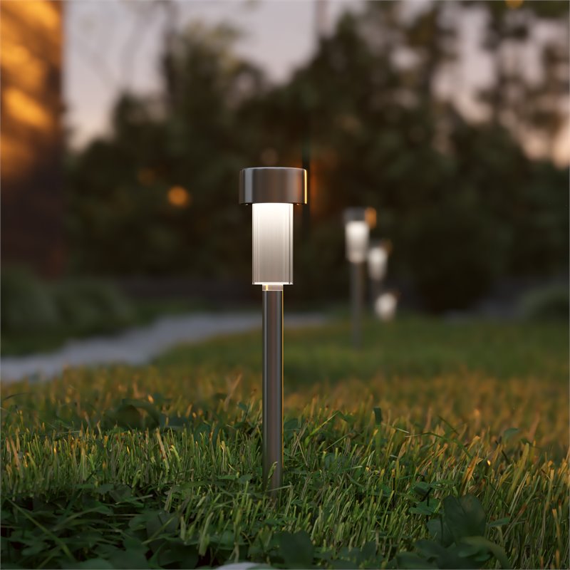 Flash Furniture Stainless Steel LED Landscaping Lights in Gray (Set of 12)