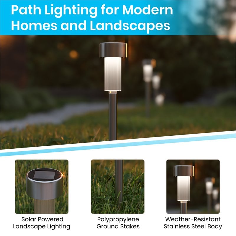 Flash Furniture Stainless Steel LED Landscaping Lights in Gray (Set of 12)