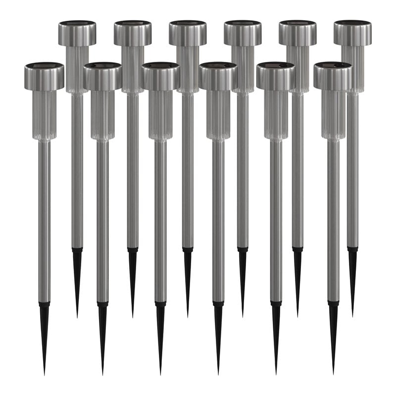 Flash Furniture Stainless Steel LED Landscaping Lights in Gray (Set of 12)