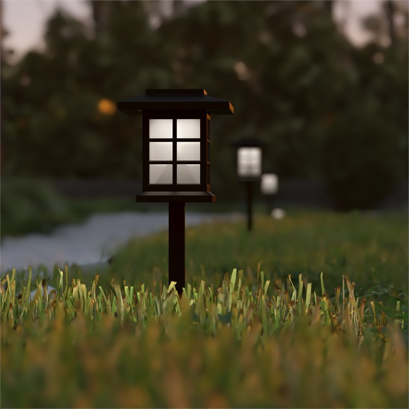 Flash Furniture Solar Powered LED Plastic Landscape Lights in Black (Set of 8)