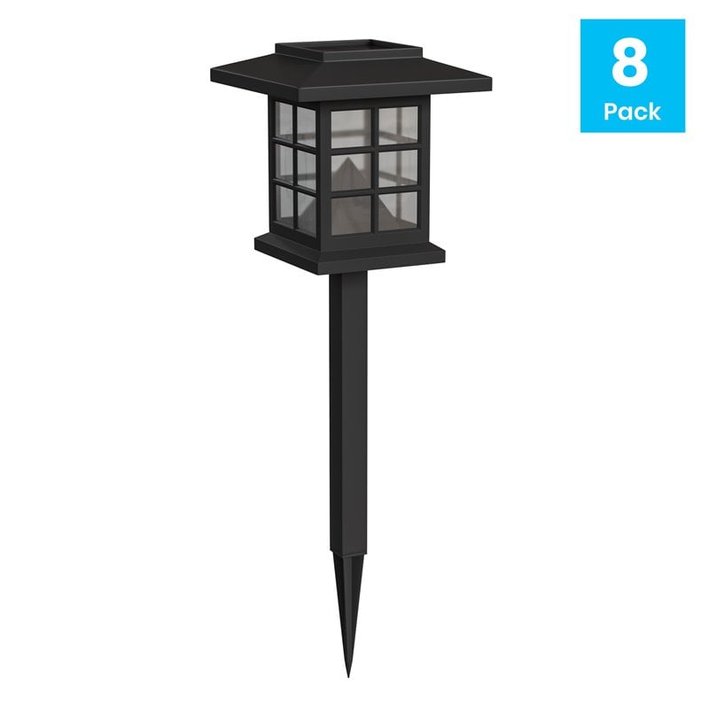 Flash Furniture Solar Powered LED Plastic Landscape Lights in Black (Set of 8)
