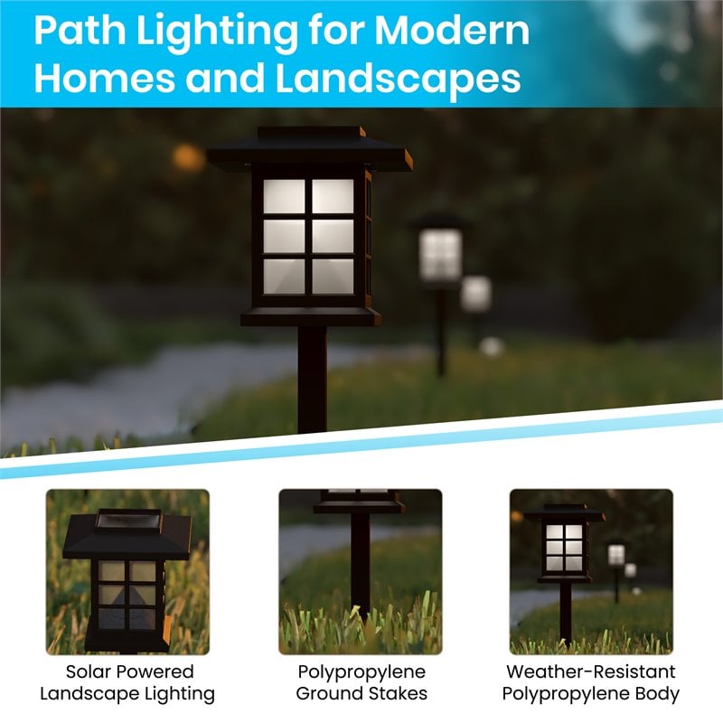 Flash Furniture Solar Powered LED Plastic Landscape Lights in Black (Set of 8)