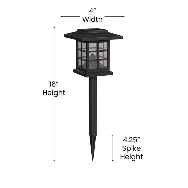 Flash Furniture Solar Powered LED Plastic Landscape Lights in Black (Set of 8)