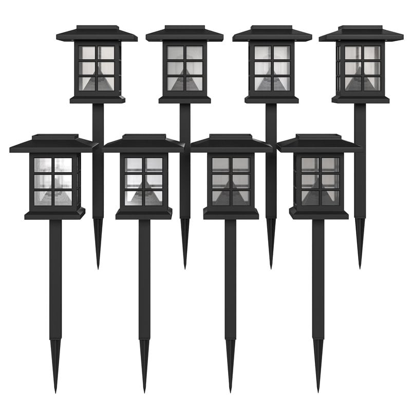 Flash Furniture Solar Powered LED Plastic Landscape Lights in Black (Set of 8)