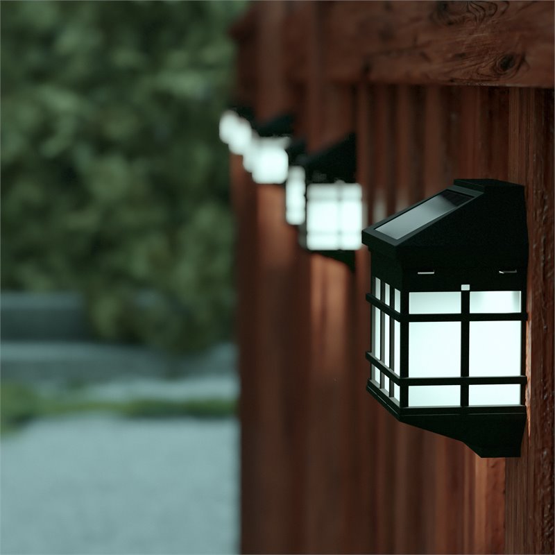 Flash Furniture Plastic Wall Mount LED Solar Light in Black (Set of 6)