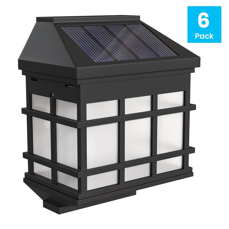 Flash Furniture Plastic Wall Mount LED Solar Light in Black (Set of 6)
