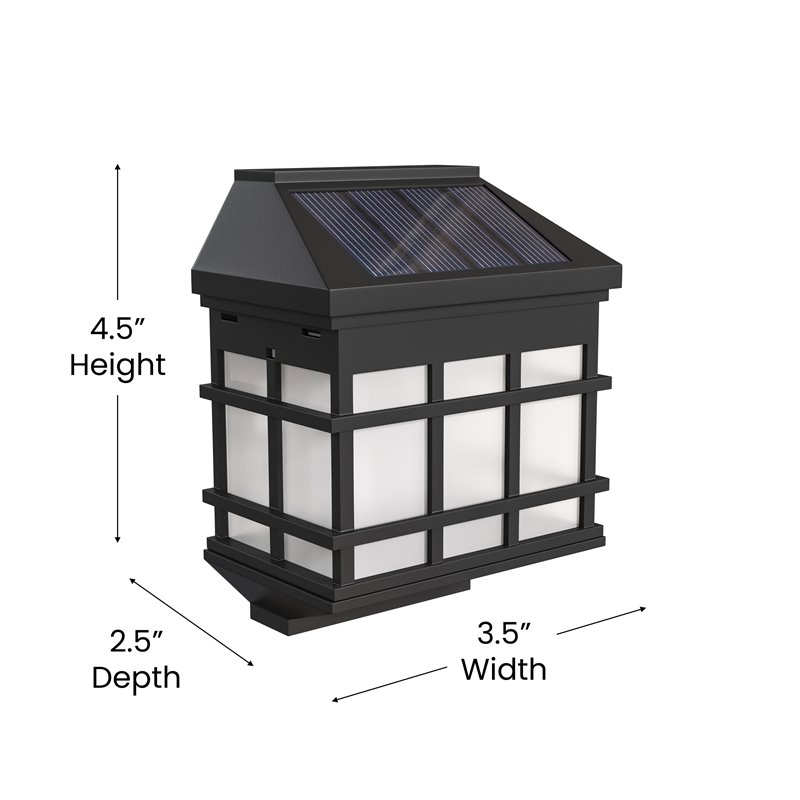 Flash Furniture Plastic Wall Mount LED Solar Light in Black (Set of 6)