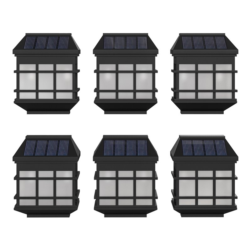 Flash Furniture Plastic Wall Mount LED Solar Light in Black (Set of 6)