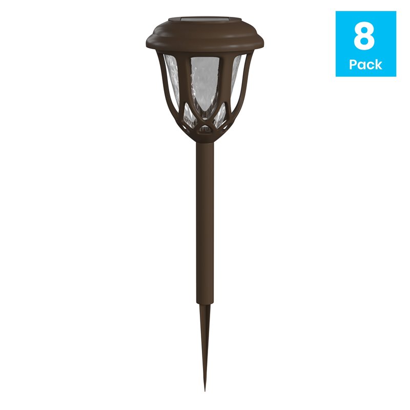 Flash Furniture Tulip Solar Powered Plastic LED Garden & Pathway Lights in Brown