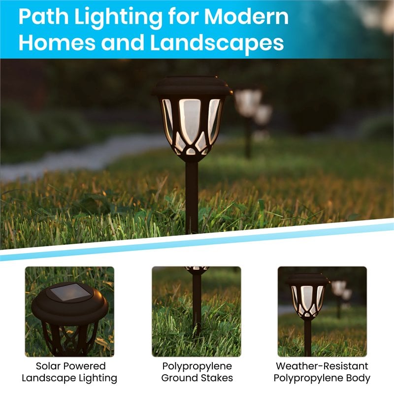 Flash Furniture Tulip Solar Powered Plastic LED Garden & Pathway Lights in Brown
