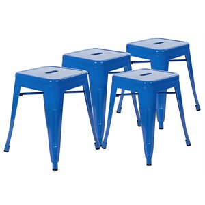 Flash Furniture 18&quot Stackable Metal Dining Stool in Royal Blue (Set of 4)