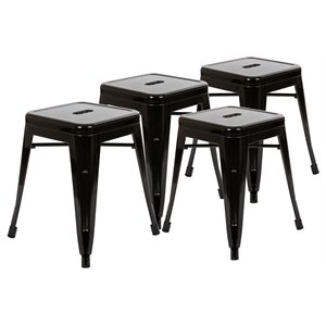 Flash Furniture 18&quot Stackable Metal Dining Stool in Black (Set of 4)