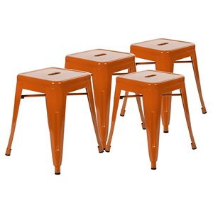 Flash Furniture 18&quot Stackable Metal Dining Stool in Orange (Set of 4)