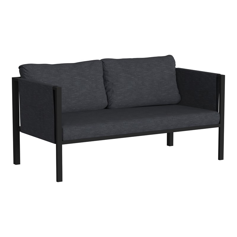 Flash Furniture Fabric Loveseat with Cushions and Storage Pockets in Charcoal
