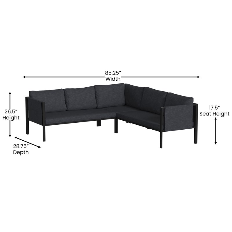 Flash Furniture Fabric Sectional with Cushions & Storage Pockets in Charcoal