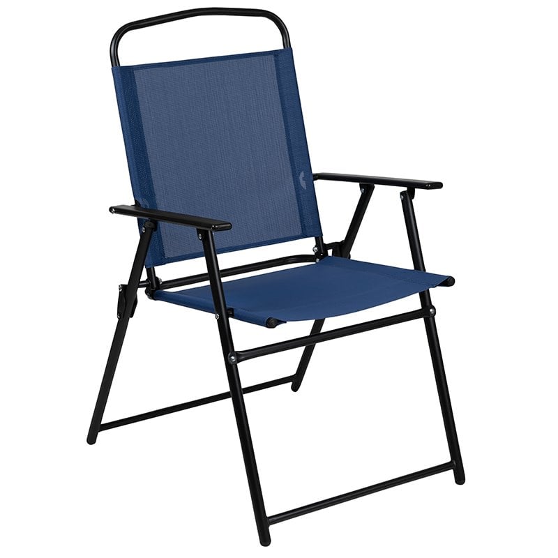 Flash Furniture Nantucket 6PC Plastic Patio Umbrella Table & Chairs Set in Navy