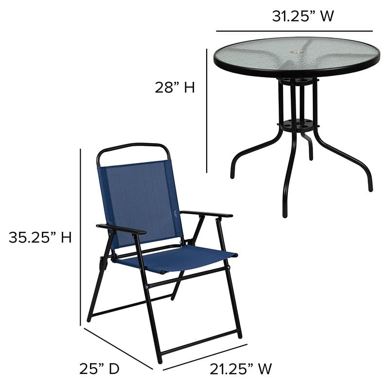 Flash Furniture Nantucket 6PC Plastic Patio Umbrella Table & Chairs Set in Navy