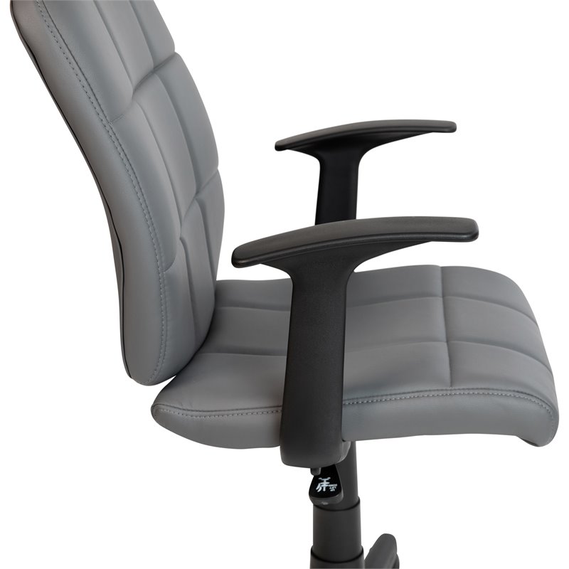 Flash Furniture Mid-Back Quilted Plastic Home Office Chair with Arms in Gray