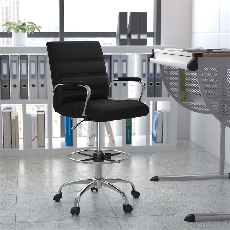 Flash Furniture Mid-Back Adjustable Foot Ring Metal Drafting Chair in Black