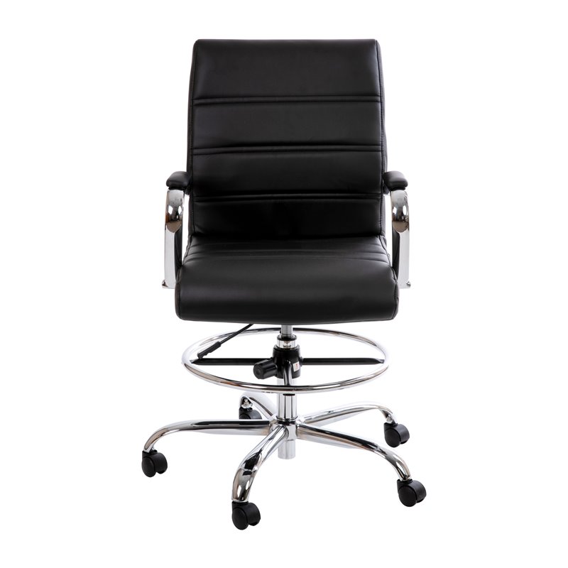 Flash Furniture Mid-Back Adjustable Foot Ring Metal Drafting Chair in Black