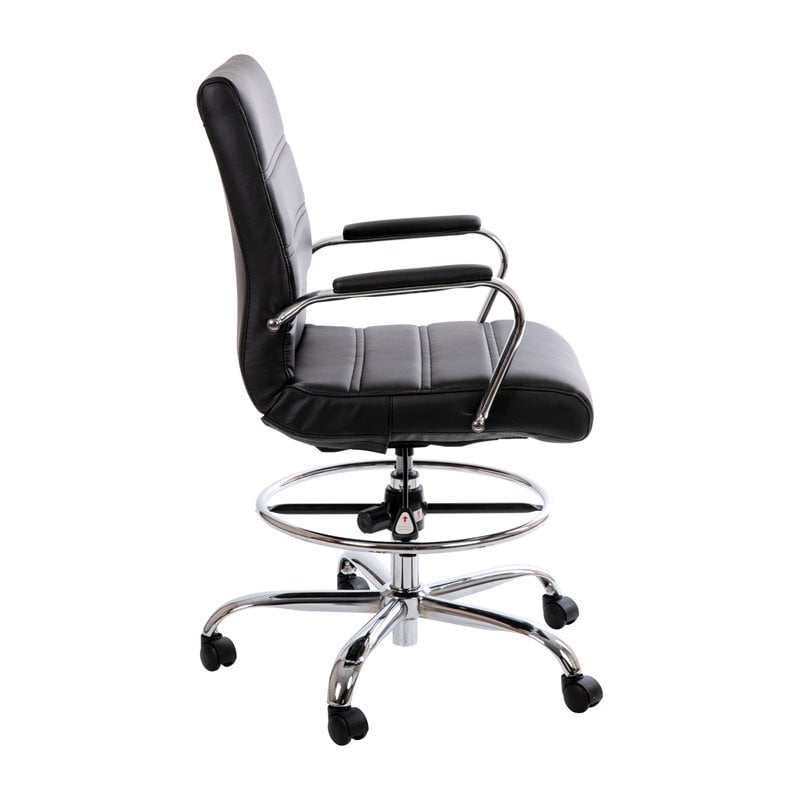 Flash Furniture Mid-Back Adjustable Foot Ring Metal Drafting Chair in Black