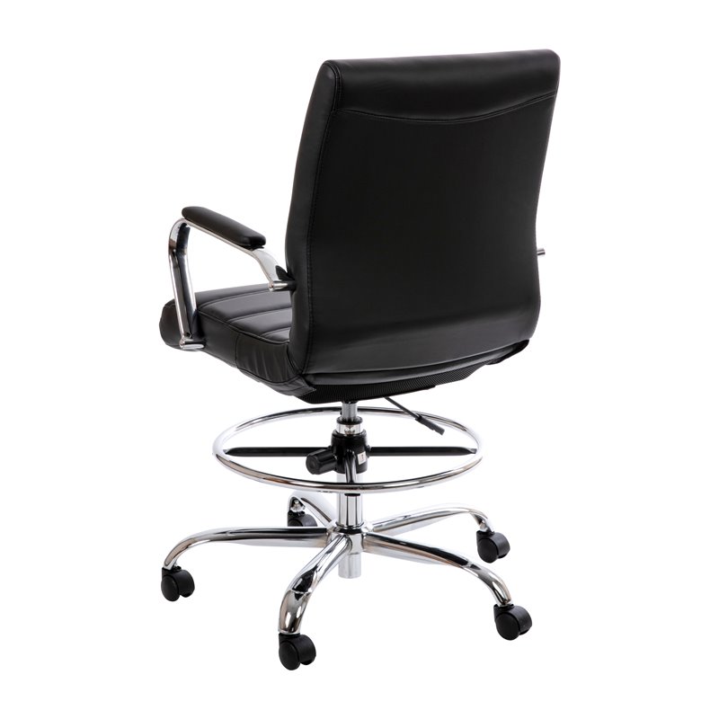 Flash Furniture Mid-Back Adjustable Foot Ring Metal Drafting Chair in Black