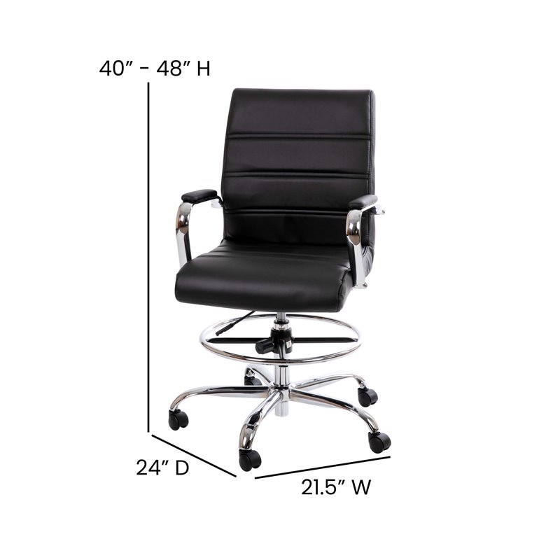 Flash Furniture Mid-Back Adjustable Foot Ring Metal Drafting Chair in Black