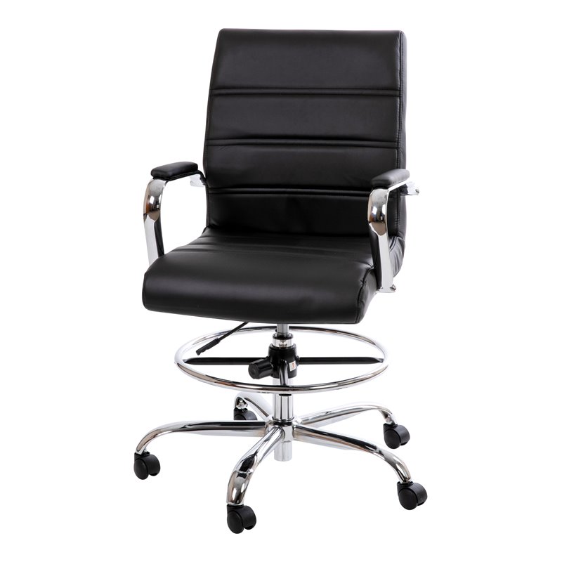 Flash Furniture Mid-Back Adjustable Foot Ring Metal Drafting Chair in Black